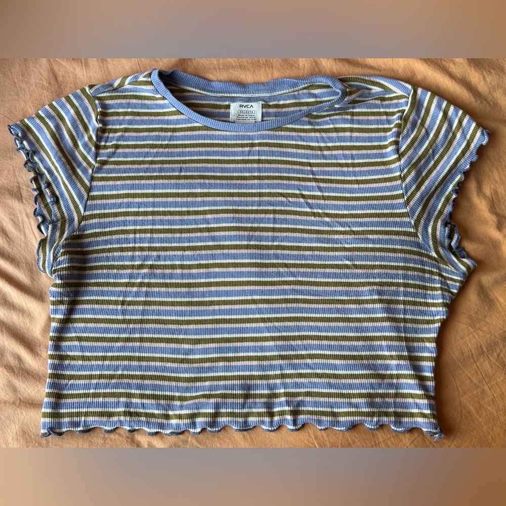 RVCA Striped Cropped T-shirt Ruffle Edge